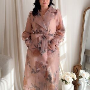 Sheer Floral Trench Coat in Blush Rose